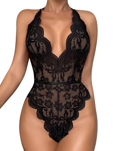 Dlsave Sexy Lingerie for Women,Deep V-Neck Lace Bodysuit Bridal Lingerie Backless One piece Teddy Body Suits Tops Wedding
