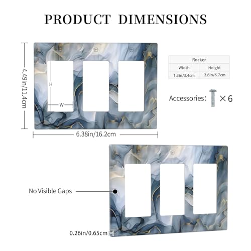 Decorative Outlet Covers Abstract Ink Blue Marble Glod Line Texture 3 Gang Outlet Cover Wall Plate Triple Rocker Light Switch Cover Plate Switch Plate Covers for Bathroom Kitchen Decor