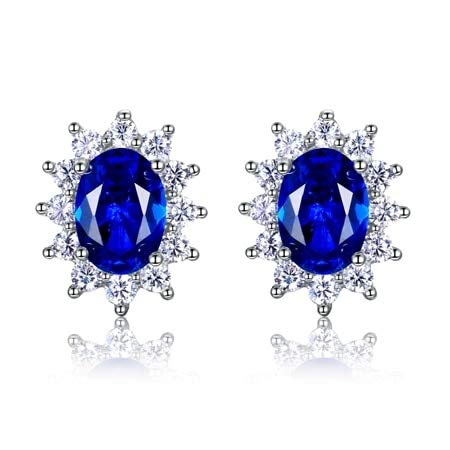 LSLYTQ Women Stud Earrings With Aaaaa Royal Blue Green Light Blue Spinel Zircon Oval 925 Snowflake Earring