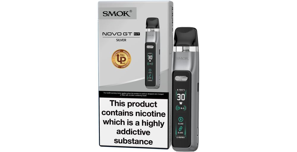 SMOK NOVO GT Refillable Pod Vape Kit [Silver] - High Performance, Dual TFT Screens, Dual Activation, MTL/RDL Stepless Airflow, Works with Top Fill Novo M Series Pods, E Cigarettes, No Nicotine