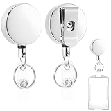 2 llaveros retráctiles, plateados, con cordón retráctil para identificación con clip para cinturón, cadenas para hombres para tarjeta de nombre, práctico llavero con clip para identificación, carrete
