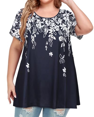 Image of JOELLYUS Plus Size Tops for Women Tunic Floral Casual Short Sleeves T Shirts Flowy Blouses 2026