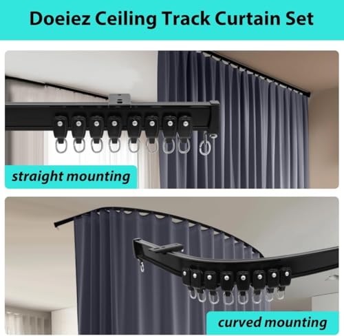 Image of Room Divider Blackout Curtains Flexible Sliding Tracks Sets Ceiling Mounted Rod Window Curtain Privacy Separation for Bedroom Living Rooms,1 Panel Grey Drape and Black Track Set(W180xH108 in)
