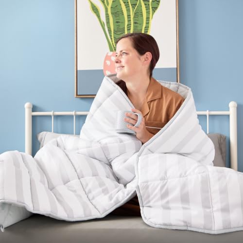 Image of Linenspa Reversible Down Alternative Comforter and Duvet Insert, California King - All-Season Comforter with Box Stitch and 8 Duvet Loops - Bedding for Kids, Teens, and Adults - Grey / White Stripe