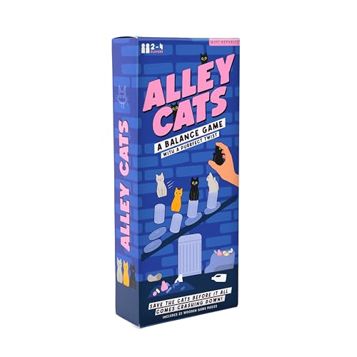 Gift Republic Alley Cats Balance Game Fun & Challenging Stacking Game for 2-4 Players | Quality Wooden Family Game | Portable & Easy to Learn for Kids & Adults, Blue - Image 3