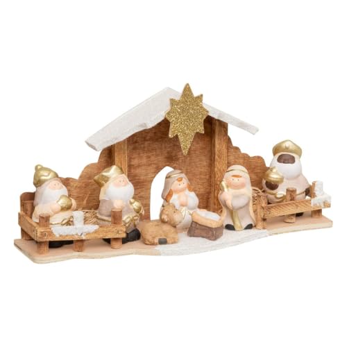 Feeric Lights et Christmas - Déco nativité 7 santons 33x16cm grès et MDF