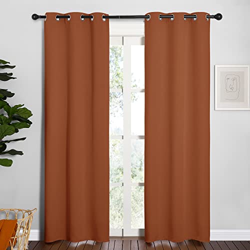 Image of NICETOWN Halloween Blackout Draperies Curtains for Girls Room, Nursery Essential Thermal Insulated Grommet Top Blackout Panels (Burnt Orange, 1 Pair, 34 x 84 inches)