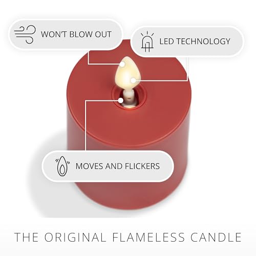 Image of Luminara Outdoor Votive Flameless LED Candle, Cherry Red 2 inch x 3.2 inch, Moving Flame Battery Operated Timer Remote Ready IPX4 Matte Plastic Finish