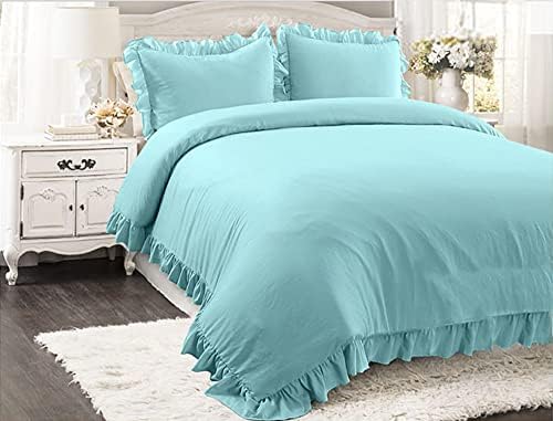 Lush Decor Reyna Comforter Ruffled 2 Piece Bedding Set with Pillow Shams, Twin XL, Aqua