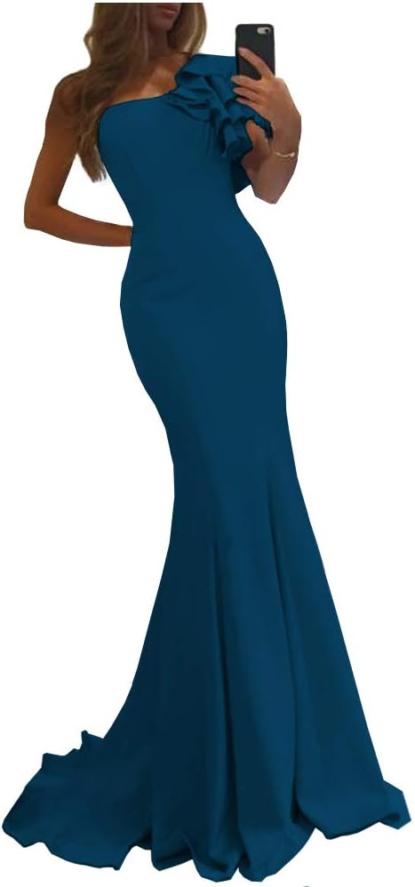 Women's Mermaid One Shoulder Long Prom Dresses Bridesmaid Dresses