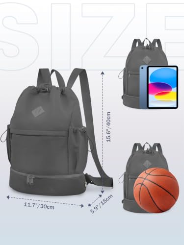 Image of RHDZO Drawstring Gym Backpack with Shoe Compartment & Wet Pocket, Dark Gray