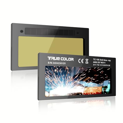 Image of Gold Shade 11 Auto Darkening Welding Lens 2x4 1/4,True Color Blue Welding Lens,True Color Technology,Solar Charging,Fit Most Pancake and Pipeliner Welding Hoods,Auto Darkening Welding Lens 2x4.25