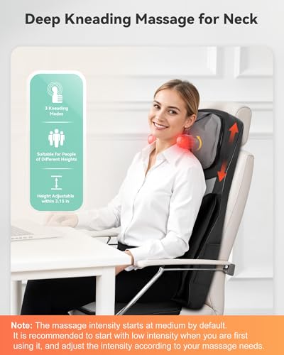 Image of Snailax Shiatsu Neck and Back Massager with Heat, Adjustable-Height Neck Massager Rollers Massage Chiar Pad with Vibration, Chair Seat Massager for Home, Office, Gifts for Men, Women