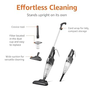 Amazon Basics 2-in-1 Corded Upright Vacuum Cleaner, ECO Motor, replaceable filtration, Lightweight Stick, Black
