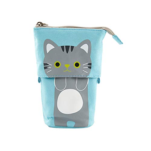 Titular 1PC Telescópica Lápiz Bolsa De La Permanente De La Pluma De La Lona Del Gato Lindo Dibujos Animados Del Lápiz/Plumas De Escritorio Organizador Caja Con Cierre De Cremallera Gris Del Gato Cover