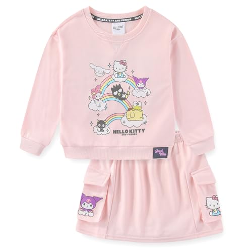 Hello Kitty & Friends Sanrio Girls French Terry Sweatshirt and Skort Skirt 2 Piece Set for Big Kids