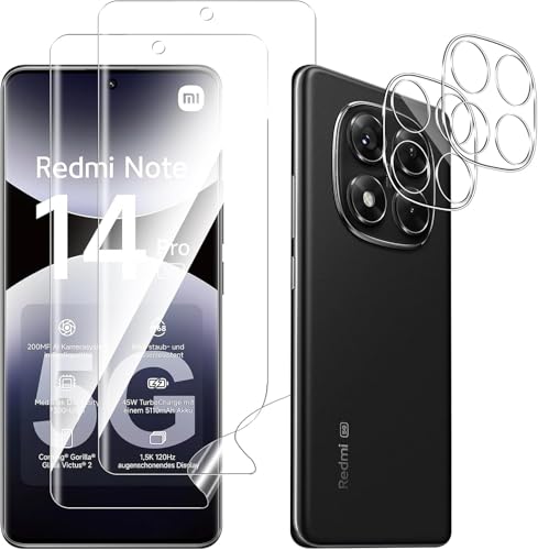 For Redmi NOTE 14 Pro PLUS ガラスフィルム(2枚)+カメラフィルム(2枚) Mosasa Redmi NOTE 14 Pro PLUS フィルム 衝撃吸収 9H硬度 飛散防止 自動吸着 気泡ゼロ 高透過率 高感度 超高質感