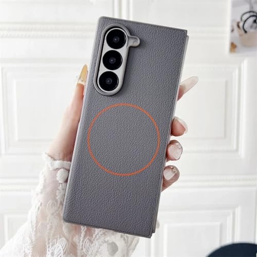 Coque Galaxy Z Fold 7 magnétique en cuir PU gris anti-rayures