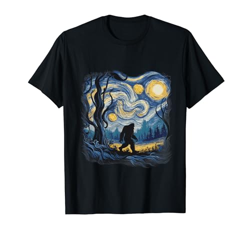 Bigfoot Starry Night Van Gogh Cielo Pintura Arte Camiseta