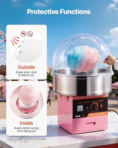 Image of VEVOR Cotton Candy Machine Cover 21 Inch, Acrylic Dome Bubble Shield Compatible with 20 inch Commercial Cotton Candy Floss Maker Bowl for Party, Shops, Bottom Groove Design, Transparent