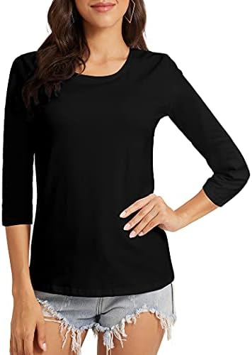 VIIOO Women's Basic 3/4 Sleeve Crew Neck T-Shirt Casual Solid Slim Cotton Top 1 VIIOO Women's Basic 3/4 Sleeve Crew Neck T-Shirt Casual Solid Slim Cotton Top