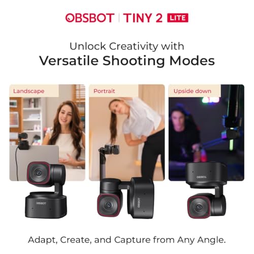 Image of OBSBOT Tiny 2 Lite AI-Powered 4K PTZ Webcam with AI Tracking, 1 /2″ Sensor, 1080p@60FPS HDR, Gesture Control, Dual Microphones, Auto Focus | Webcam for PC, Laptop, Streaming, Meetings & Video Calls