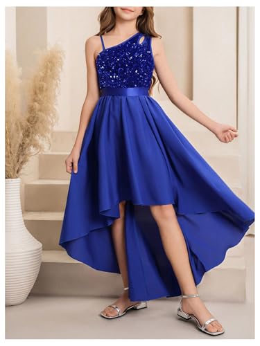 Floerns Girl's Sequin Dress One Shoulder Formal Pageant Prom High Low Hem A Line Long Dresses2
