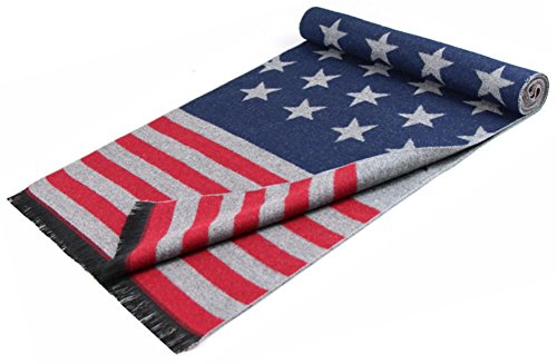 Usa Flag Men’s Winter Warm Knitted Plant Cotton Plaid Color Match Soft Thick Scarf,180Cm #TOP1