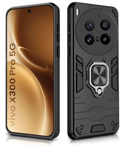 Image of WOW IMAGINE Shock Proof Back Case Mobile Cover for Vivo X300 Pro 5G | Back Cover Case (Tough Armor | Hybrid PC + TPU | Ring Holder & in-Built Kickstand | Black)