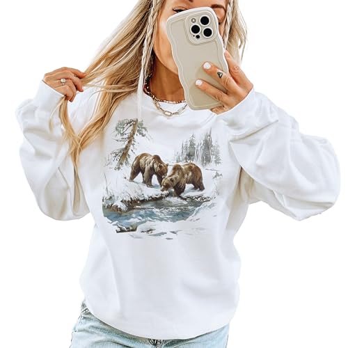 Generic Vintage Grizzly Bear Wilderness Scene Sweatshirt - 90S Vintage Brown Bear Sweatshirt - Scenic Winter Nature Sweater thumb #1