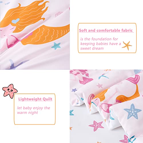 Image of PERFEMET Toddler Bedding Sets Girls 4 Pieces Pink Mermaid Toddler Bed in A Bag Soft Reversible Blush Toddler Bed Set Include Comforter, Flat Sheet, Fitted Sheet, Pillowcase