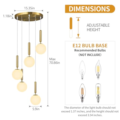 Image of Modern Gold Pendant Lights Kitchen Island 5-Lights Hanging Fixture