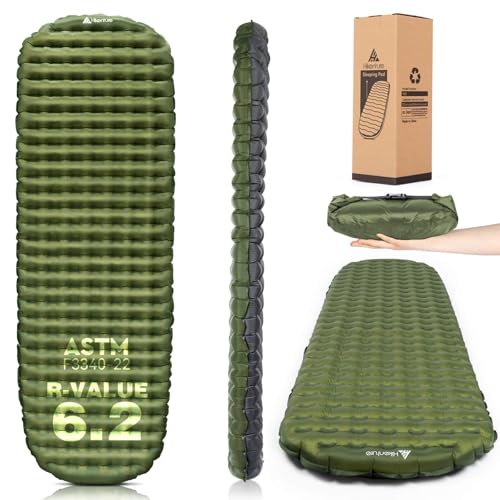 Image of Hikenture Camping Sleeping Pad with 6.2 R-Value, Ultralight Camping Mattress for All Season, Compact & Insulated Sleeping Mat for Backpacking,Hiking,Outdoor
