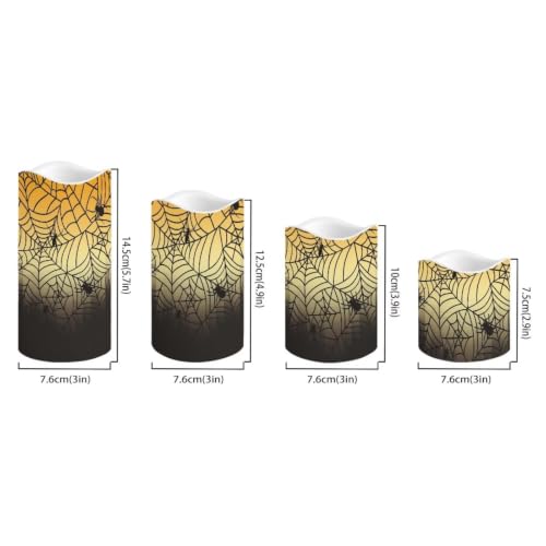 Image of Spider Web Flameless LED Candles Set of 4 | Halloween Battery Operated Candles with Remote Control, Electric Pillar Candles for Holiday Party Living Room Decorations