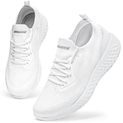 ASHION Damen Sneaker Memory Foam Walkingschuhe Turnschuhe Fitness Gym Sportschuhe Bequeme Schlupfschuhe,C Weiß,41 EU