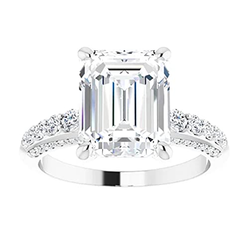 3 CT Emerald Cut Colorless Moissanite Engagement Ring, Wedding/Bridal Ring Set, Solitaire Knife Edge, Solid Sterling Silver Vintage Antique Anniversary Promise Ring Gift for Her2