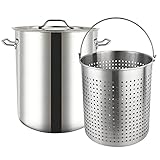 ARC 64QT Large Crawfish Seafood Boil Pot with Basket，Stainless Steel Stock Pot with Strainer，Outdoor Propane Turkey Fryer Pot，Perfect for Lobster Crab Boil and Shrimp Boil ，16 Gallon