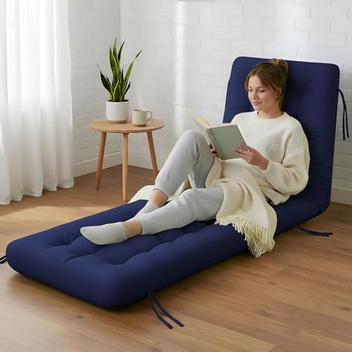 Vercraft Long Floor Cushion Large Floor Cushion with Brushed Cotton 74.8 x 27.5 x 3.15 in Jumbo Lounger Pillow for Outdoor Indoor Bay Window Meditation Yoga Reading Sleeping(1 Pc Navy Blue)