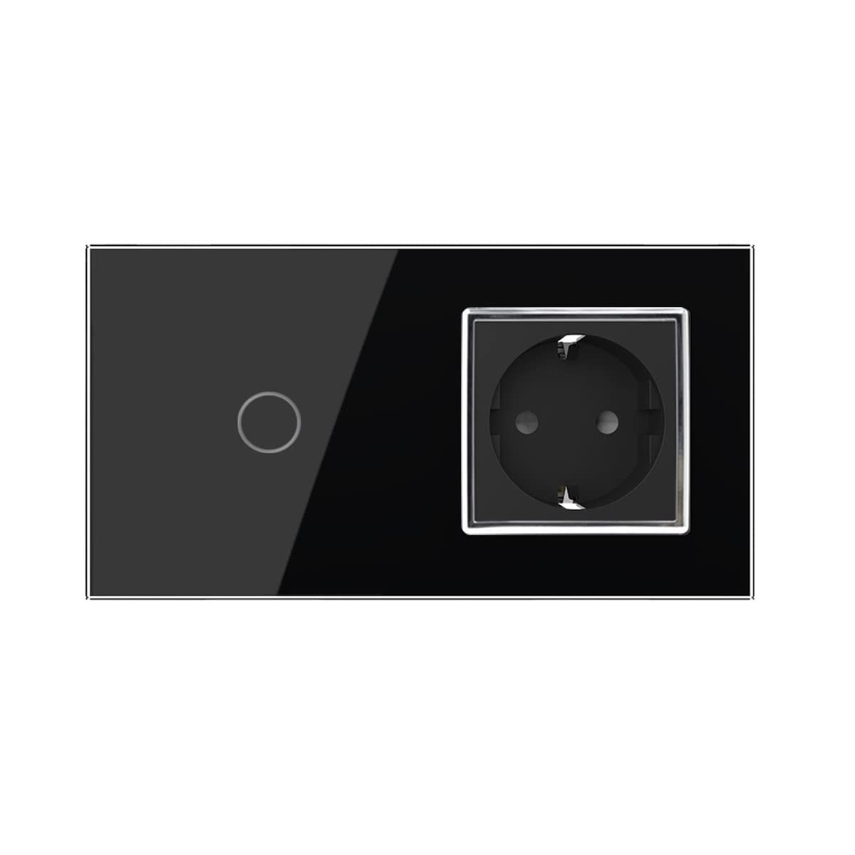 Livolo Dimmer Lichtschalter mit Steckdose Glasrahmen Touchscreen VL-C701D/VL-C7C1EU-12 Schwarz Touch Bedienfeld für Unterputz