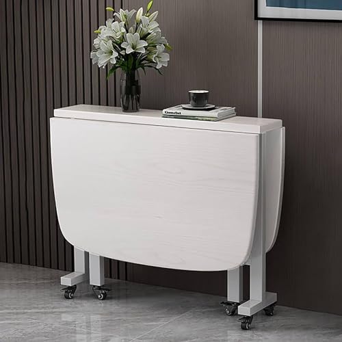 Mesa de comedor de madera extensible con borde redondo y diseño universal de mariposa, 120 x 80 x 75 cm, color blanco