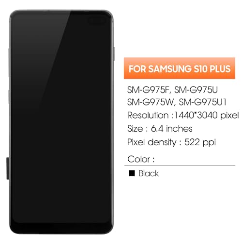 INCELL for Samsung Galaxy S10 Plus Screen Replacement for S10 Plus LCD Display SM-G975F/DS SM-G975U LCD Digitizer Touch Assembly Black with Frame+Installation Video（No Fingerprint