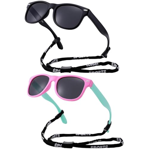 Kids Sunglasses for Girls & Boys 3-12, Polarized Toddler Sunglasses with Strap Flexible Rubber Frame, UV Protection