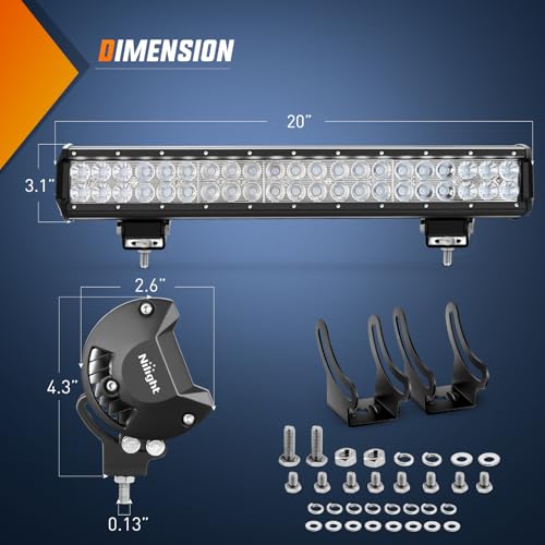 Nilight LED Light Bar 20 Inch 126W Spot Flood Combo Blue Beam Off Road Lamp Fishing Hunting Emergency Deck Work Lighting for Trucks UTV Pick-up Van Boat Tractor