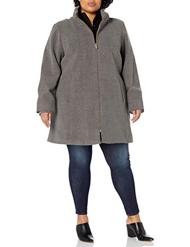 INTL d.e.t.a.i.l.s Women's Plus Size Faux Wool Fashion Jacket, Charcoal Melange, 2X