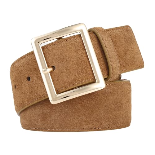 Women‘s Wide Belt With Gold Buckle Casual Genuine Leather Suede Belts for Jeans Dress Belt3