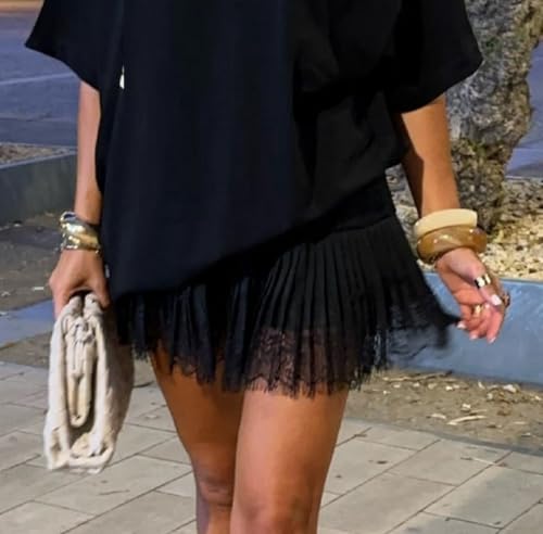 Women Lace Slip Skirt Elastic Waist Ruffle Layered Mini Skirt Y2k Patchwork Pleated A Line Flowy Fairy Underskirt4