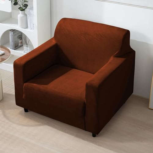Image of HOKIPO 200 GSM Premium Velvet Sofa Cover 1 Seater Fully Covered, Rustic Brown (NEW-AR-4736-RBR)
