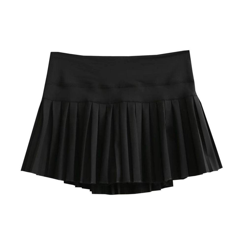 Röcke Damen,Damen-Minirock, Schwarz, Elastisch, Hohe Taille, Spleißen, Faltenrock, Schmal, A-Linie, Mit Rüschen, Einfarbig, Sport, Yoga, Kurzer Rock Für Mädchen, Damen, M