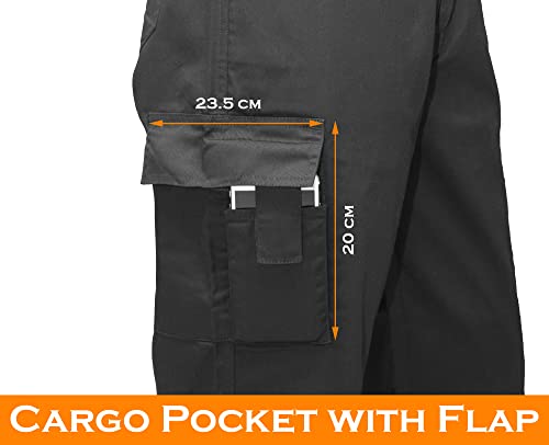 FNT Workwear Black Multi Pockets Men Cargo Combat Work Trousers Work Pants with Button & Zip Fly (34W / 29L, Black) - Image 2