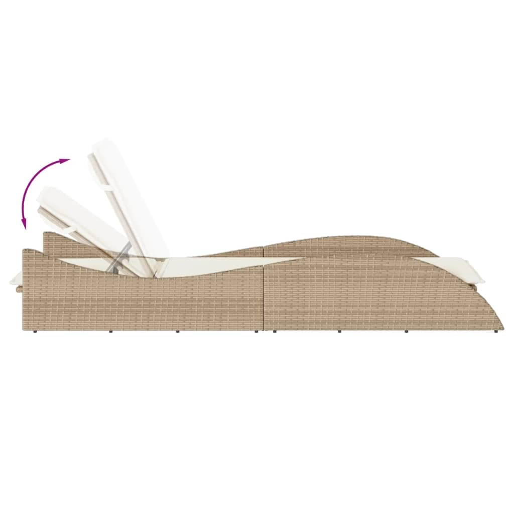 Sonnenliege mit Auflage Beige 60x205x73 cm Poly Rattan Feldbett Gartenliege Strandkorb Geeignet für Pool, Terrasse, Garten.